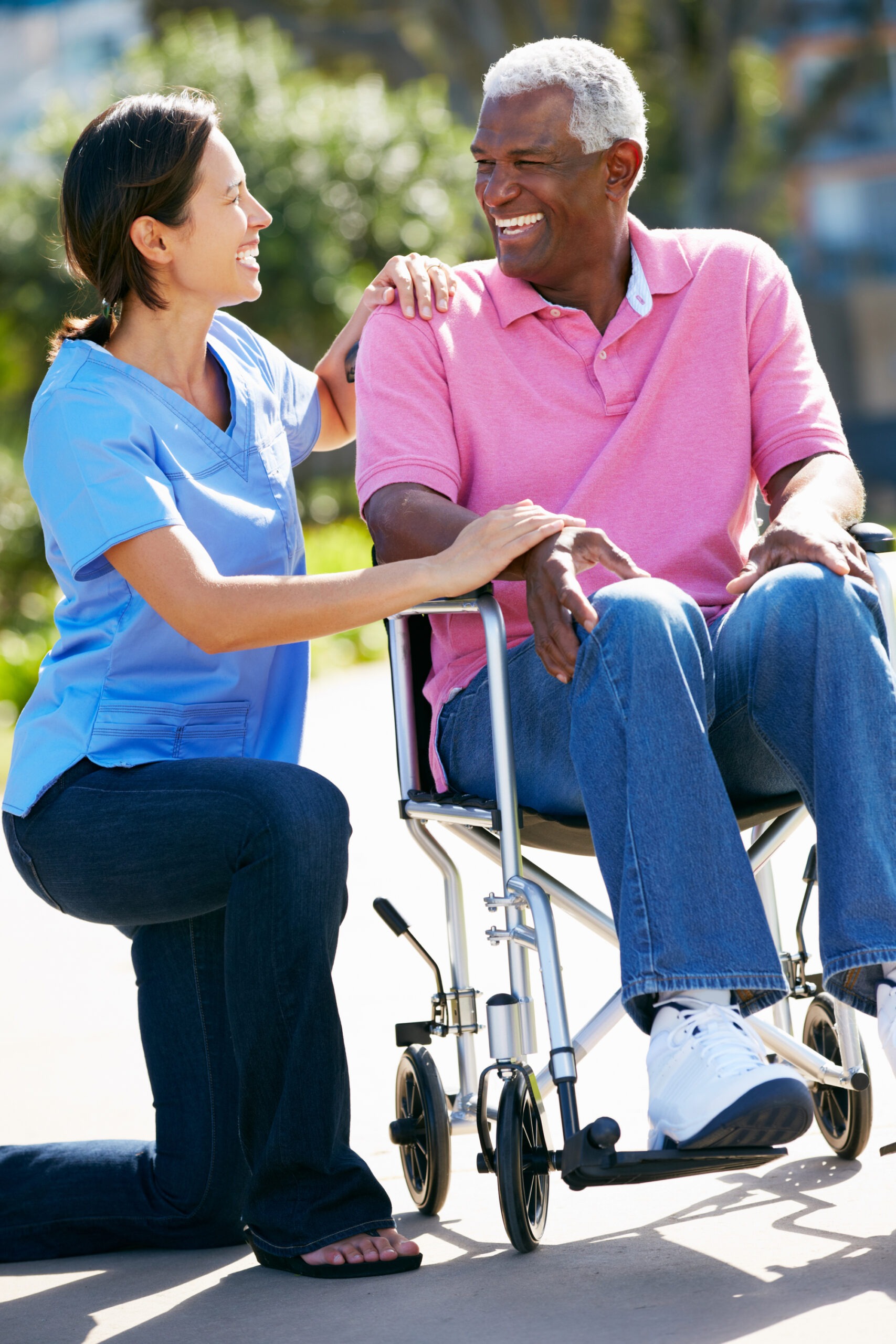 Elder man and his caregiver